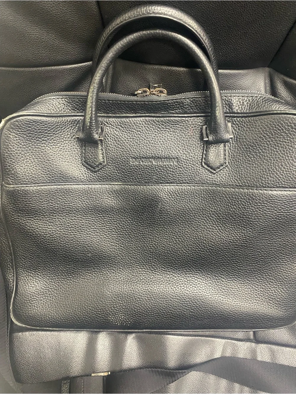 Armani Black Textured Leather Work Briefcase with Dual Handles. Beautiful.